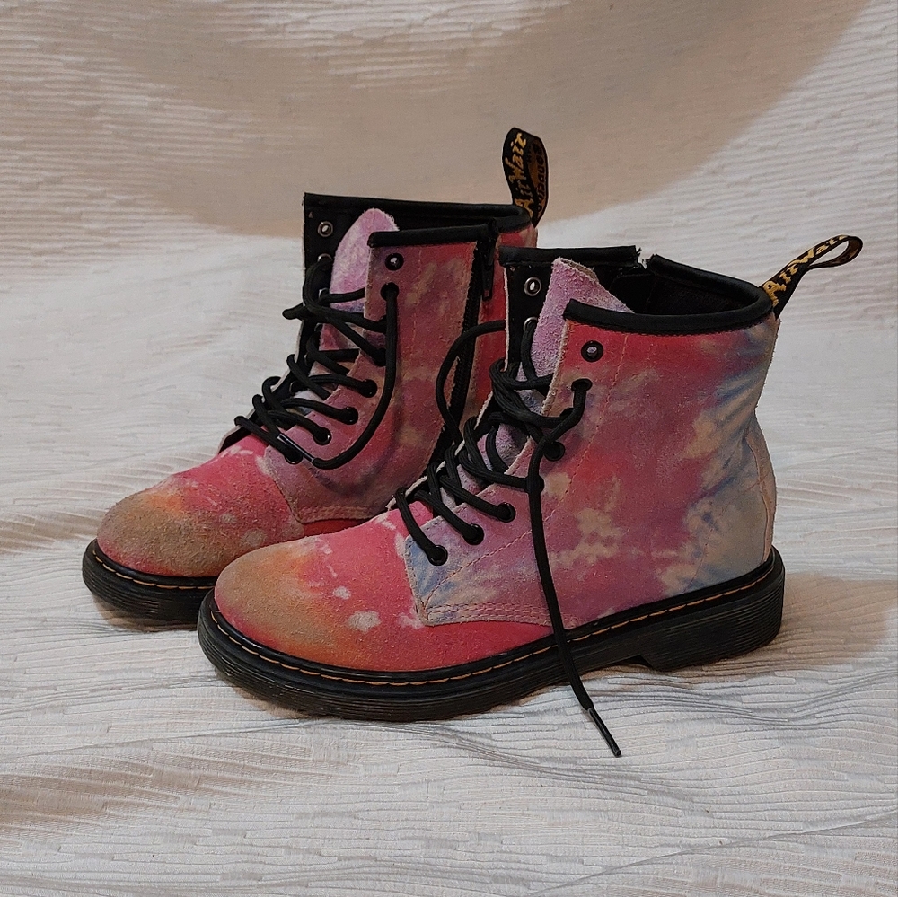 Dr. Martens Kids Pink and Orange Tie-Dye Boots Size 3